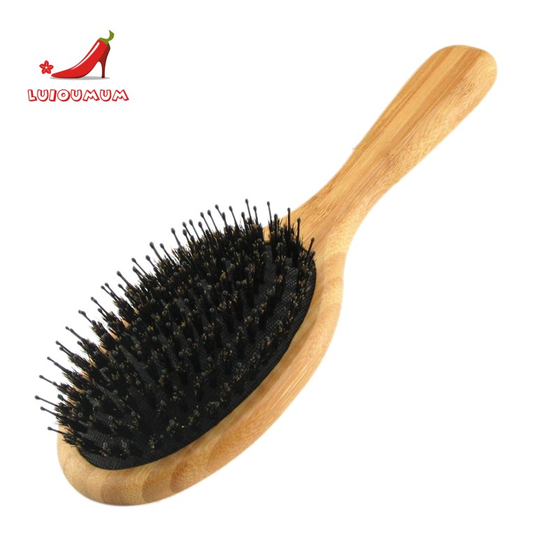 Hair Brush Boar Bristle Hair Brush with Nylon Pins Bamboo | Shopee Singapore