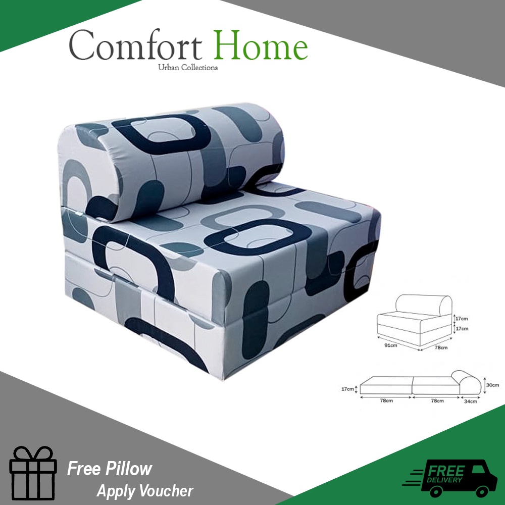 VIRO SOFA BED + Free Pillow/Foldable Fabric Sofa Bed Foam Type