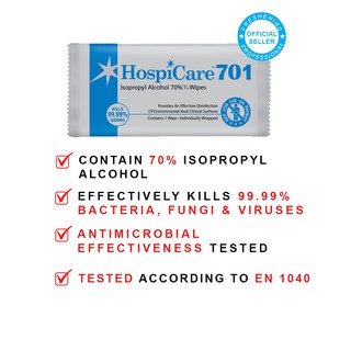 Image of Hospicare 701 IPA 70 Percent Alcohol Wipes 1s x 100 Sheets