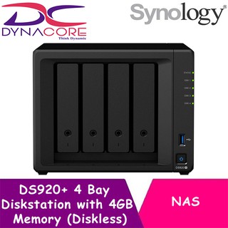 SYNOLOGY DS920+ 4 Bay Diskstation NAS with 4GB Memory (Diskless)