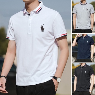 【Good Quality】Men Classic Polo Shirt Collar Casual Polo T Shirt Men Oversize Bussiness  Loose Plain Polo 4 Colors