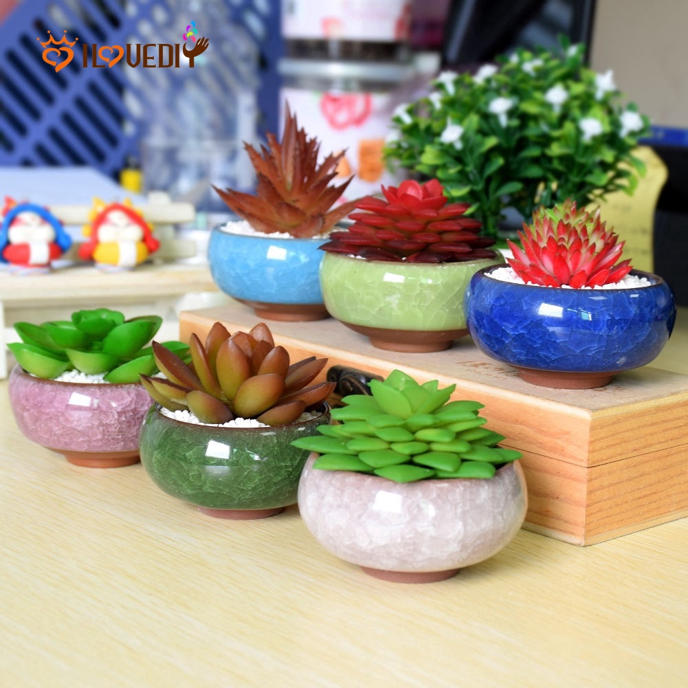 Cute Ice-Crack Glaze Ceramic Flower Pots / Juicy Plants Small Bonsai Mini  Plant Pot / Home Garden Decor Succulent Plant Flowerpot