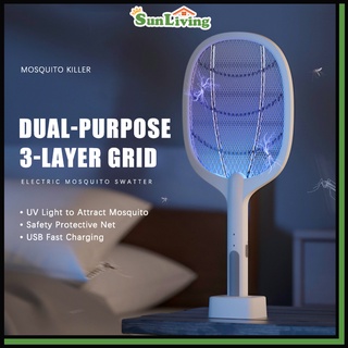 💥🇸🇬 Stock💥 Electric Mosquito Racket USB Rechargeable Handheld Fly Swatter 2-in-1 Mosquito Killer Lamp with Base 电蚊拍