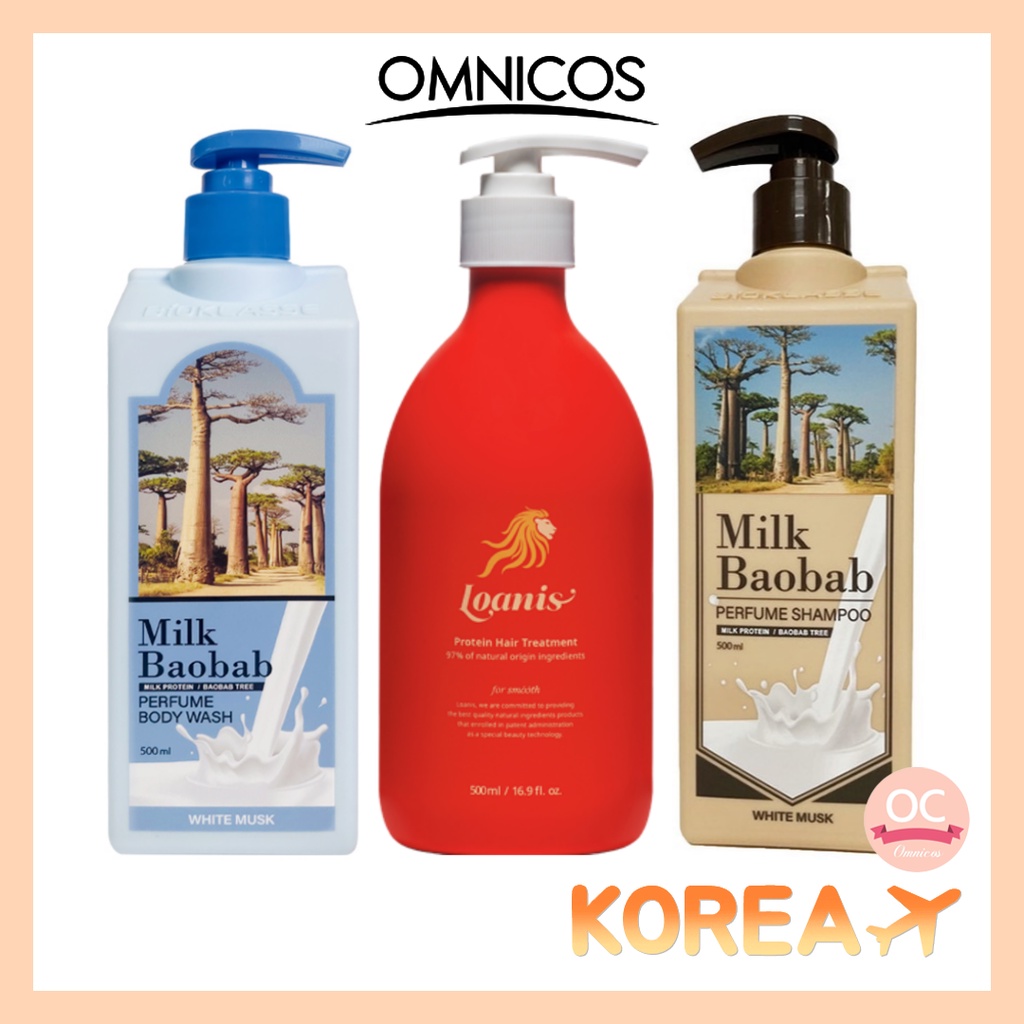 LOANIS protein hair treatment 500ml+MILKBAOBAB body wash white musk