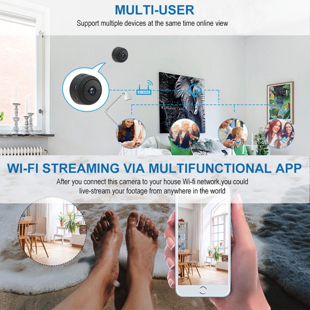 1080P HD A9 Hidden Camera Spy Camera Mini Camera CCTV Camera Wifi Connect to Cellphone Wireless WiFi IP Network Monitor webcam Security Camera home living DVR Night Vision Camera 【Bluey】