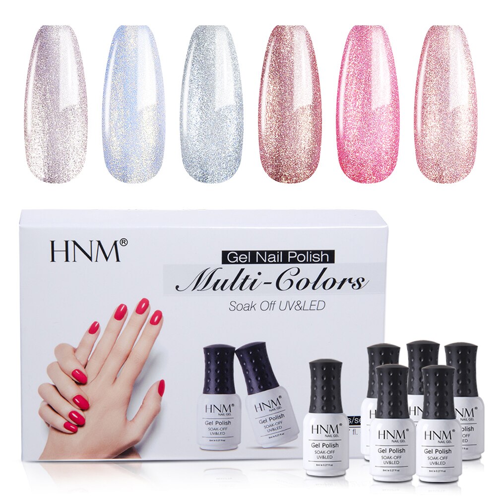 Hnm Shiny Pearl Colors Gel Nail Polish Set 6pcs Soak Off Nail Varnish Primer Uv Led Salon Manicure 8ml Shopee Singapore