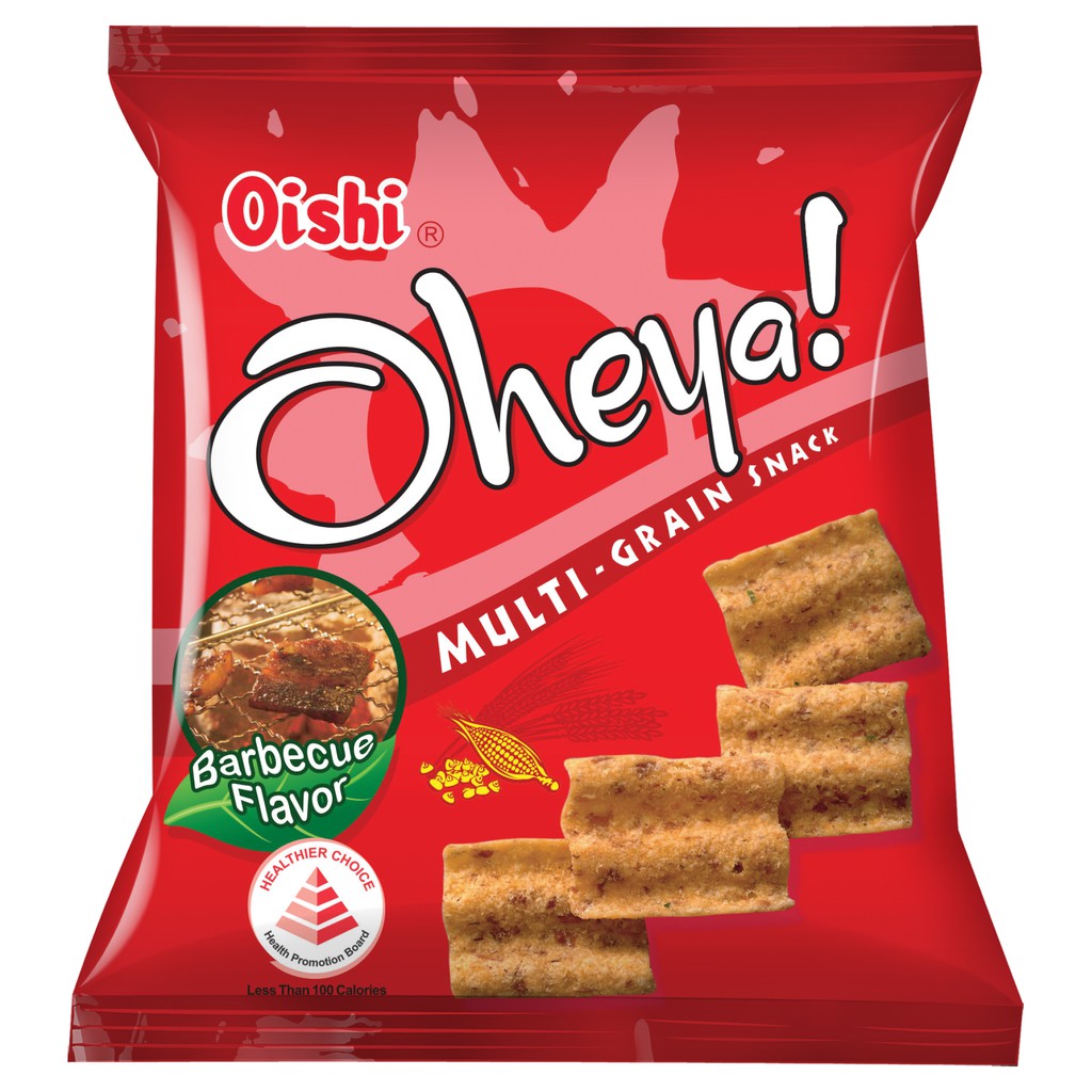 OISHI OHEYA MULTI GRAIN SNACK BBQ FLAVOR WITH HEALTHIER CHOICE LOGO