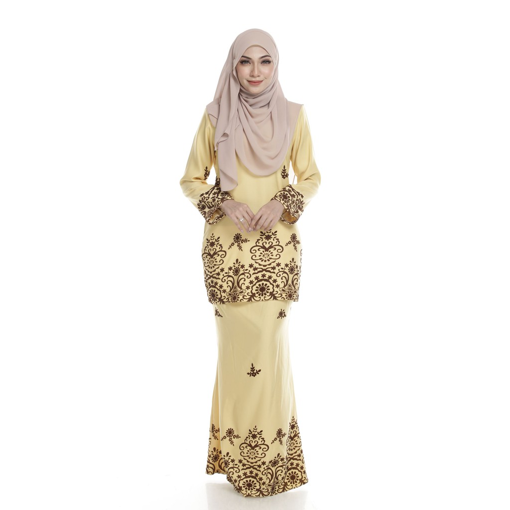 Baju Kurung Moden Sb Line Silk Fashion Raya Soft Yellow Color Alfaro Exclusive Shopee Singapore