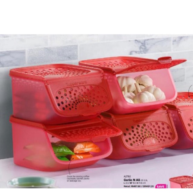 New Red Colour!Tupperware Garlic N All Keeper Set 2.3L (2pcs) Shopee