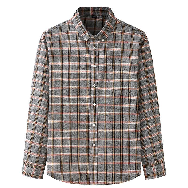 Image of 【Plus Size】Men long-sleeved plaid casual shirt #7