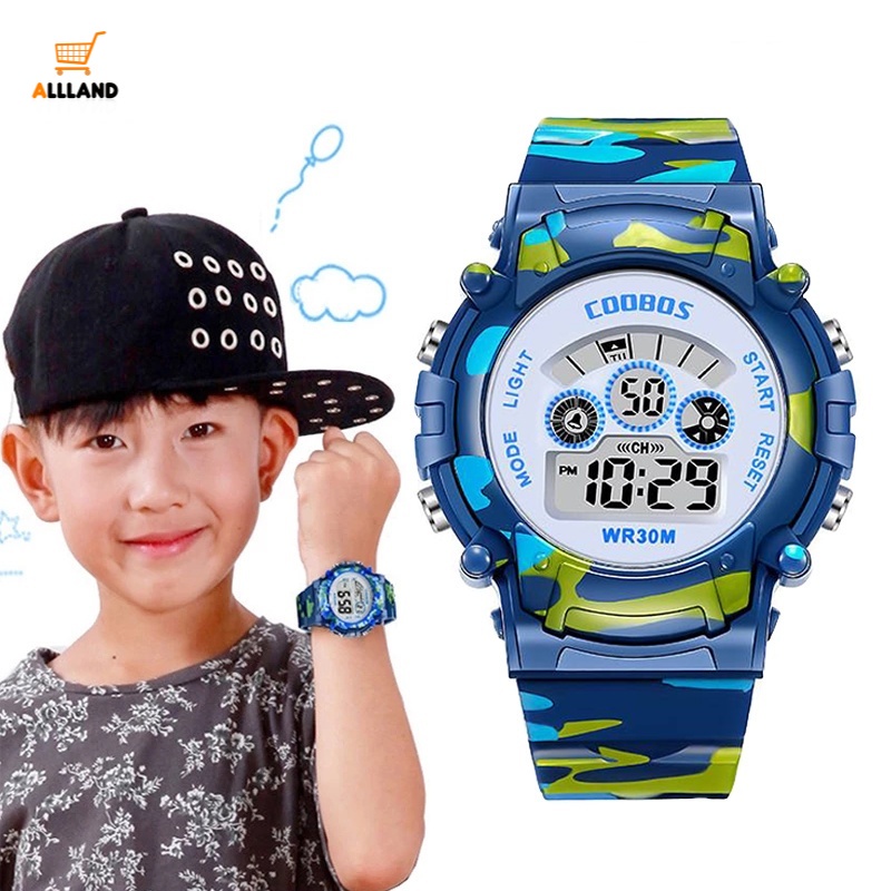 Boys Blue Camouflage Wristwatch/ Kids Best Gift Digital Wrist Watches/ Children Waterproof Led