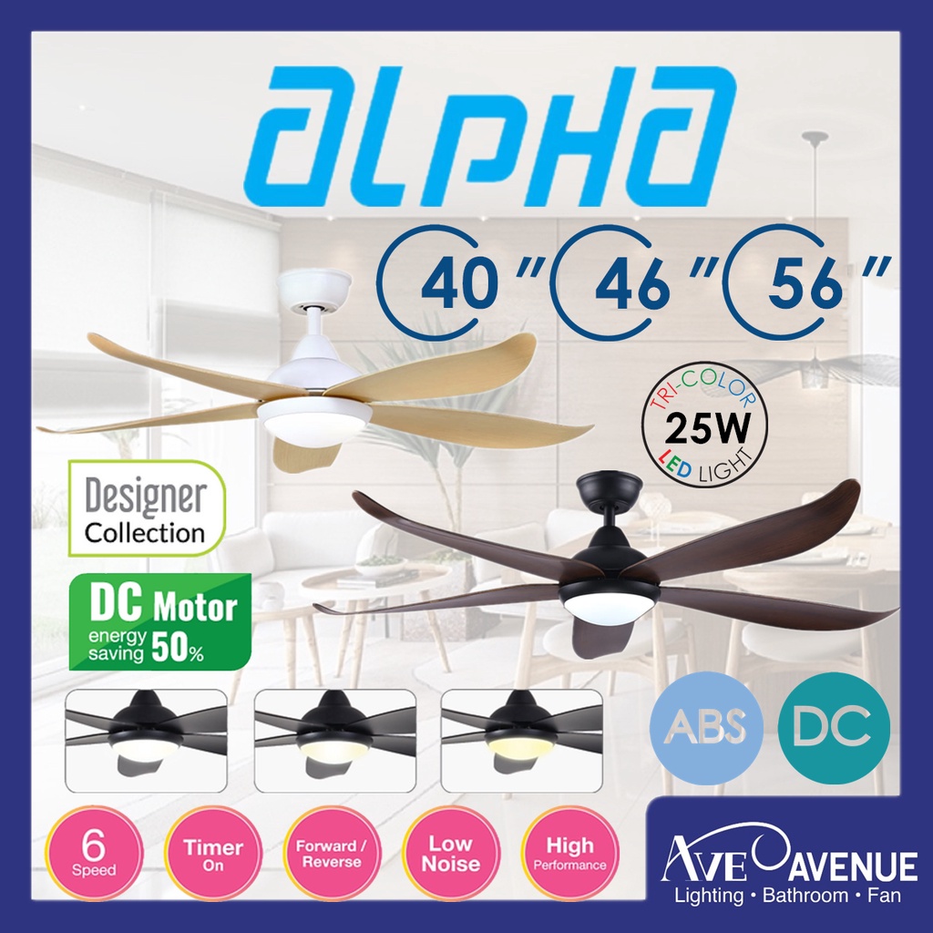 ALPHA LUNA 5 BLADES DC Motor Ceiling Fan with 3 Tone LED Light Kit and