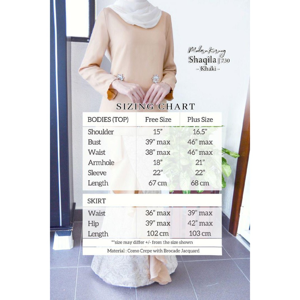 Baju Kurung Modern Size Chart