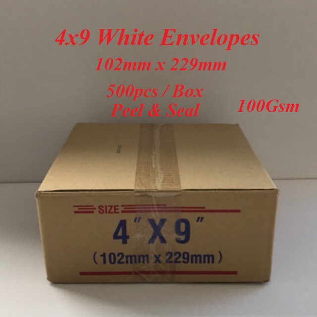 4x9 White Envelopes Peel & Seal 100Gsm / Sampul Surat Putih (500pcs/Box