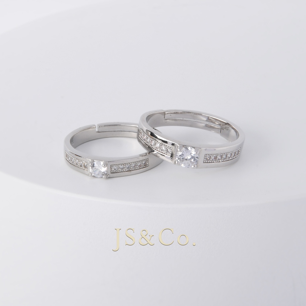 JS&Co. Premium 18k Platinum Plated Couple Ring Set Promise Ring with Zircon Timeless Fashion Accessories Birthday Gift Cincin Couple