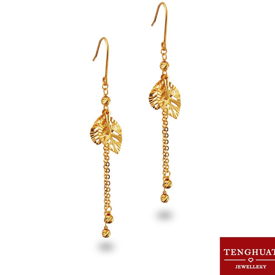 Teng Huat Jewellery 916 Gold Leaf Hook Dangling Earring Shopee Singapore