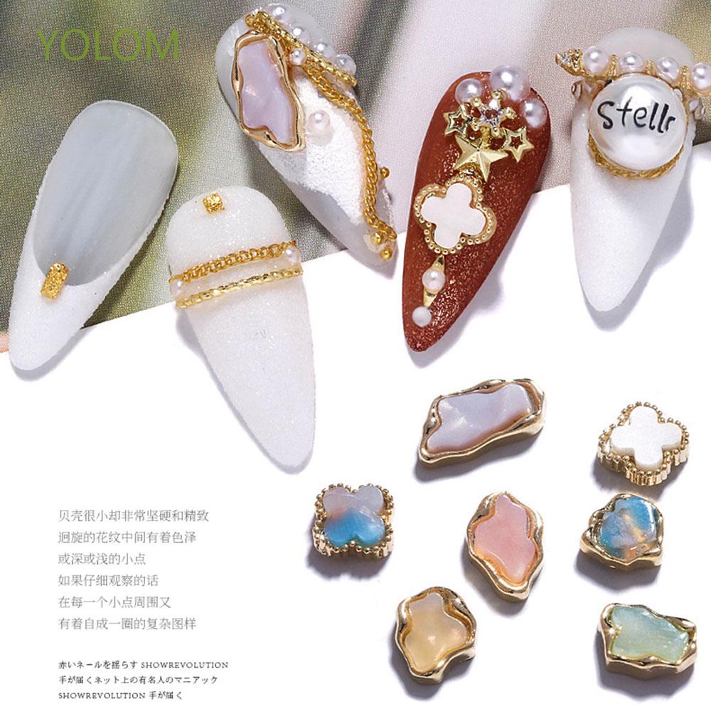 Yolom Charm Shiny Luxury Delicate 3d Amber Shell Shape Metal Amber Nail Ornaments Shell Nail Rhinestone Shopee Singapore