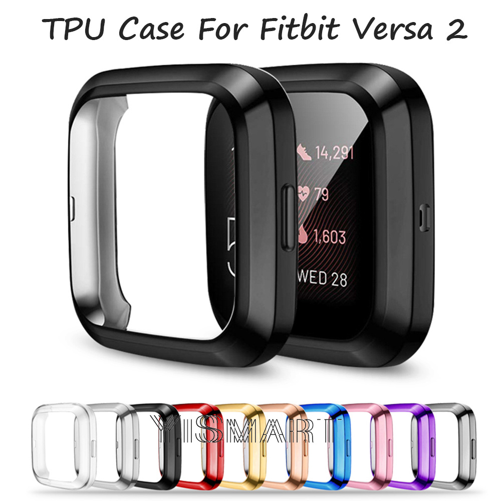 TPU Plated Screen Protector Cover Full-Cover Scratch-Proof Protective Bumper Shell for Versa Lite Edition,Clear & Silver CAVN Compatible with Fitbit Versa Lite Screen Protector Case 2-Pack 