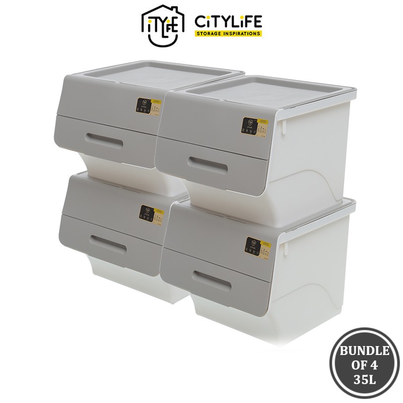 Citylife Stackable Storage Box With Front Opening 35L (Bundle of 4