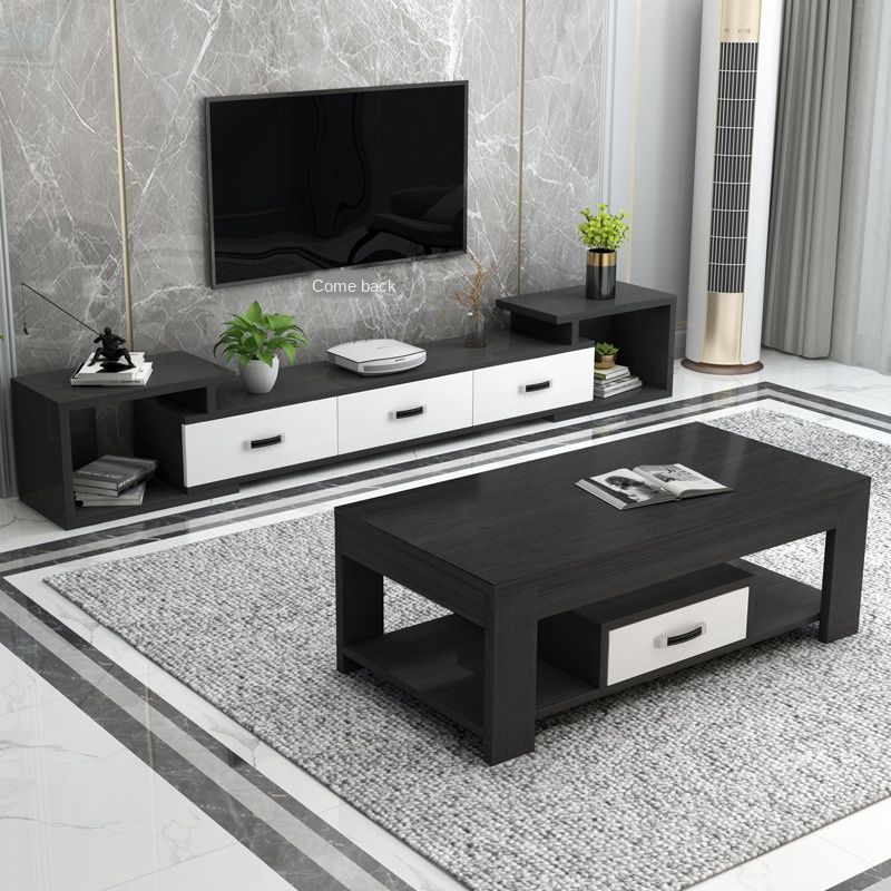 European Tv Cabinet Retractable Simple, Matching Tv Stand And Coffee Table Black