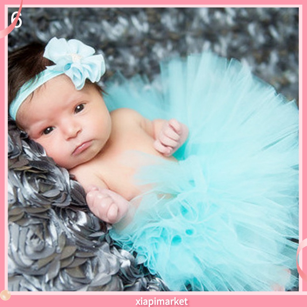 Newborn Baby Girl Tutu Skirt & Flower Headband Photo Prop Costume Outfit 12Color 