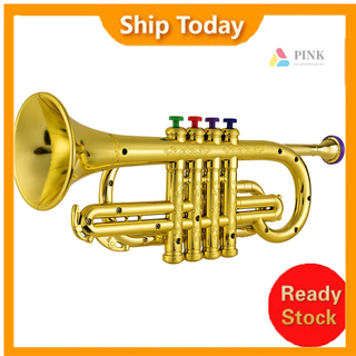 dayone Trumpet Kids Musical Wind Instruments ABS Metallic Gold Trumpet with 4 Colored Keys
