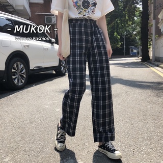 Image of MUKOK Retro loose high waist plaid casual pants women's long pants