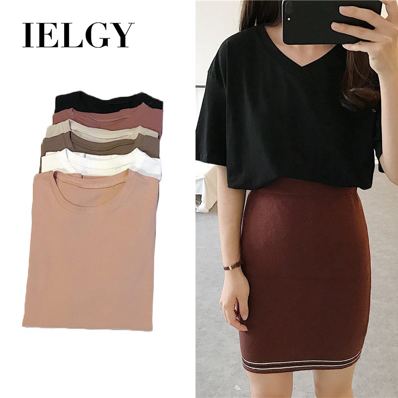 IELGY Kaos  T Shirt Longgar Round Neck Lengan  Pendek  Warna 