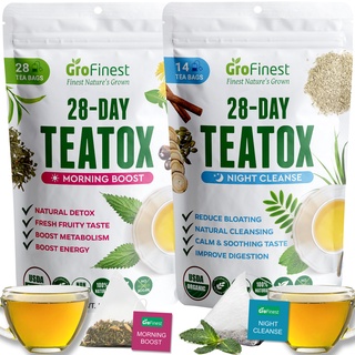 28 Day Teatox Detox Weight Loss Tea - Skinny Slimming Fat Burn Cleanse Diet Tea - Green Tea Lemongrass Peppermint Ginger