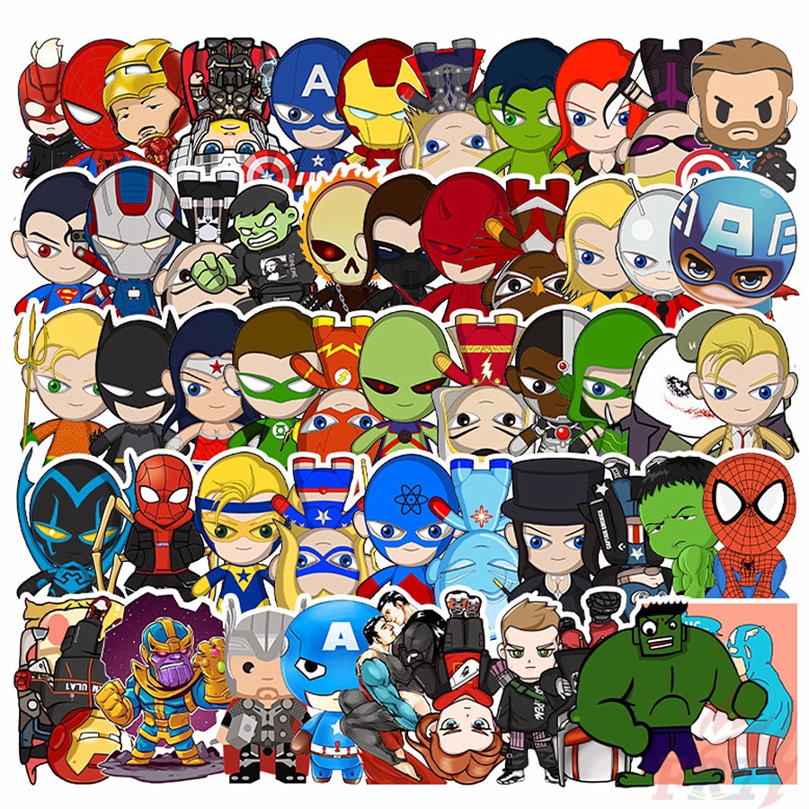 50Pcs/Set Marvel & DC - Series 01 Q Superhero Stickers DIY Fashion ...