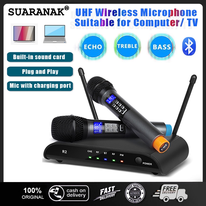 Dual UHF Wireless Microphone with Sound Card Adjustment Effect with