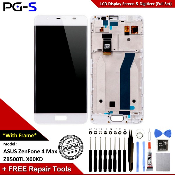 Ori Lcd For Asus Zenfone 4 Max Zb500tl Touch Screen Digitizer Frame White Shopee Singapore