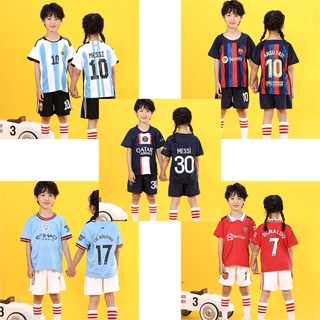 22 23 New Season Paris Barcelona Ronaldo Messi Jersey for Kids Top Shorts One Set Boys Girls Soccer Clothes Kits