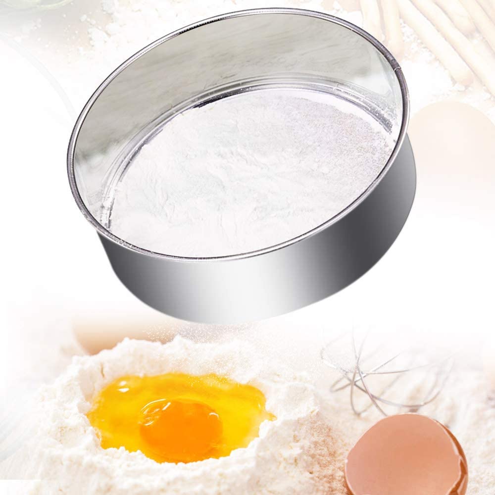 Multifunctional Stainless Steel Flour Strainer with 2 ABS Handle Grip and Scraper for Flour Sugar Rice Phoetya Flour Sieve 