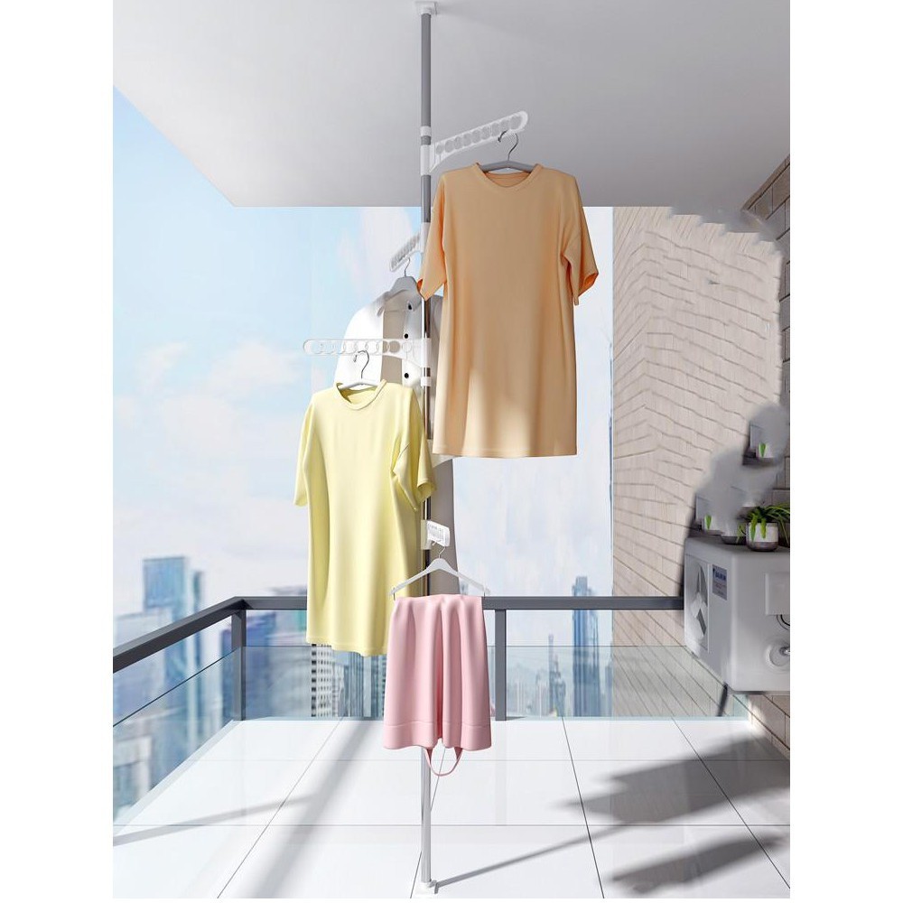 5 Layer Floor To Ceiling Adjustable Corner Coat Hanger Pole For 80