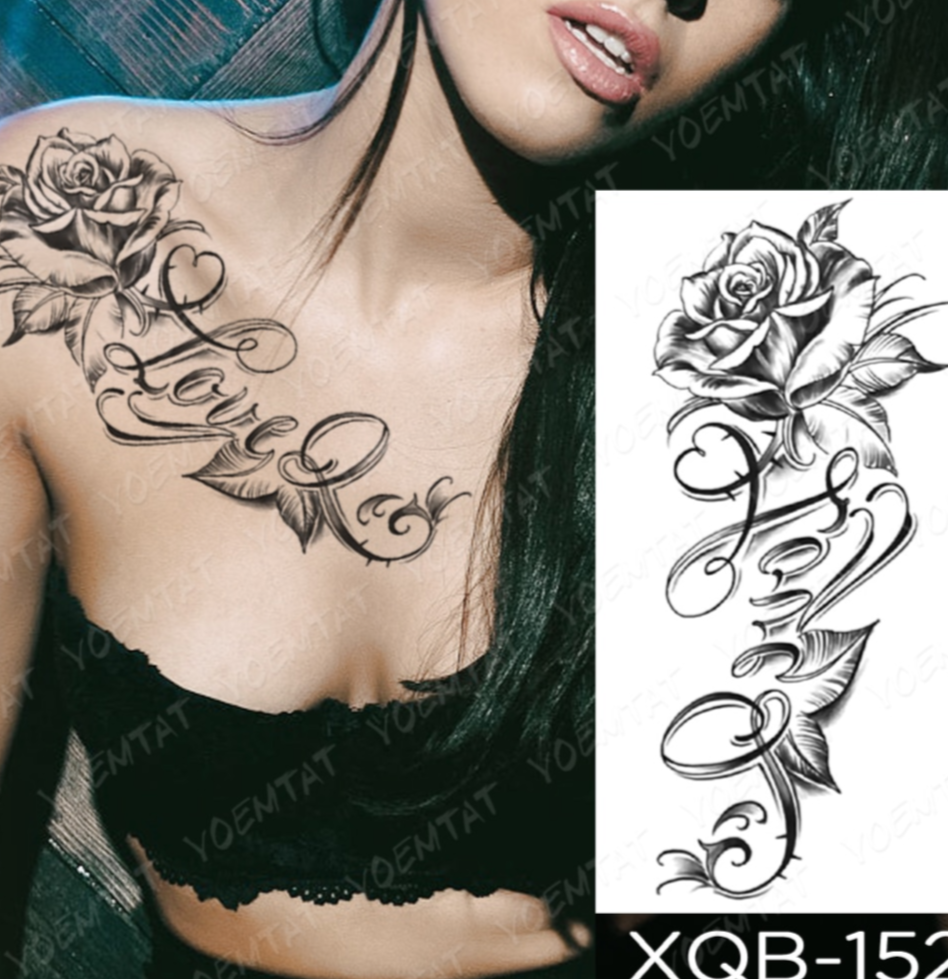 Image of Nightclubs, bars, young people Gift to friend Trendy personality Popular Singapore  Hot in Europe and America Waterproof Temporary Tattoo Sticker I Love You Flash Tattoos Lip Print Butterfly Flowers Body Art Arm Fake Sleeve Tatoo Women #2