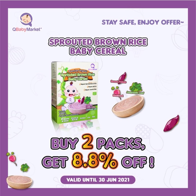 Shop Malaysia Q Baby Market有机发芽糙米糊6m Premium Organic Sprouted Brown Rice Mix Vege Baby Cereal Halal Shopee Singapore