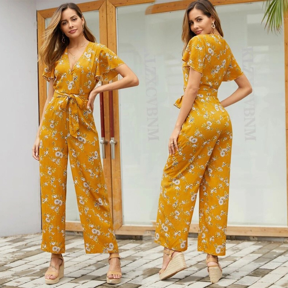 yellow floral jumpsuit