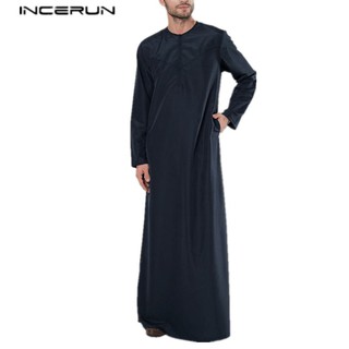 Image of INCERUN Men's Casual Round Neck Kaftan Zipper Long Sleeve Shirt