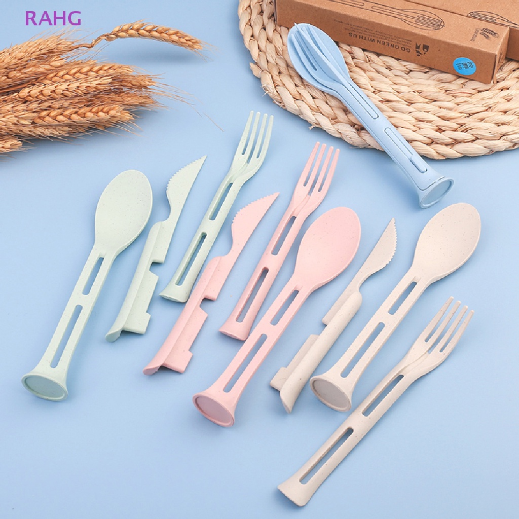 RAHG 3pcs Travel Portable Cutlery Set 3 In 1 Wheat Straw  Fork Spoon Dinnerware NEW