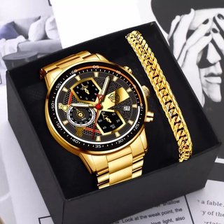 1Set! Luxury Mens Watches with Gold Bracelet Stainless Steel Original Water Proof Fashion Analog Quartz Business Wristwatch Relo Ng Kalalakihan