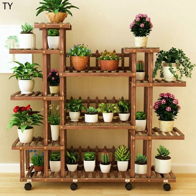 Ready Stock Flower shelf Balcony Indoor Outdoor Solid Wood