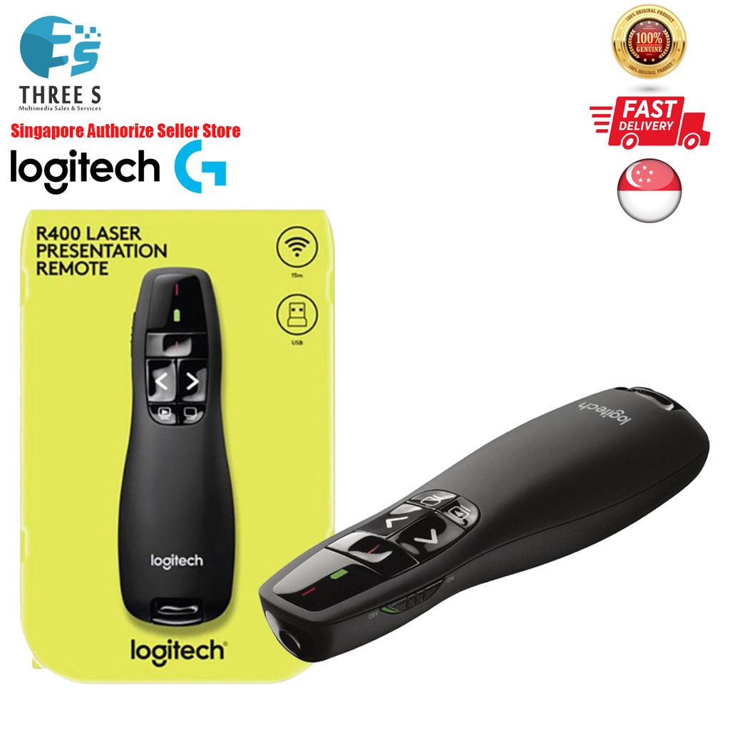 Logitech R400 2.4Ghz USB Wireless Presenter Red Laser Pointer Pen PPT Remote Control for