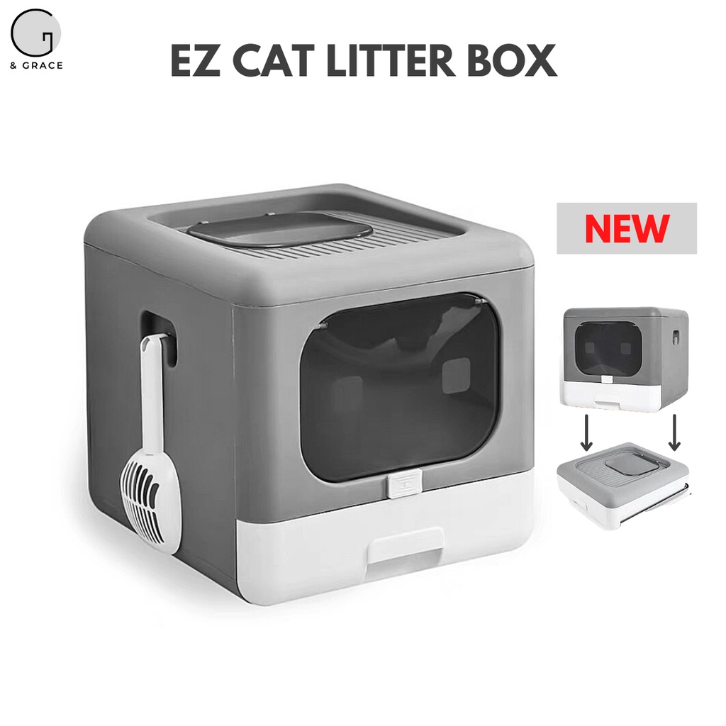 EZ Cat Litter Box Foldable Box Design with Carbon Filter Shopee