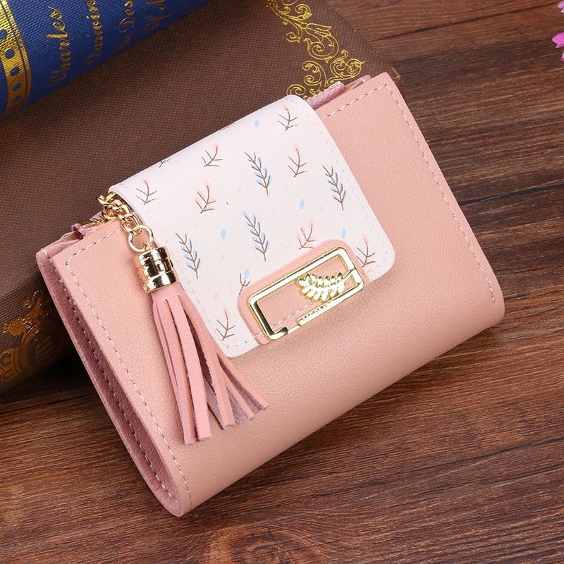 Leaves Small Wallet Women Hasp Zipper Purse Soft Pu Leather Ladies