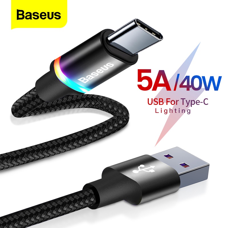Baseus 5A USB Type C Cable For Huawei Mate 30 20 P40 P30 P20 Pro Lite 40W SCP Fast Charging Charger USB-C Type-C Cable Wire Cord