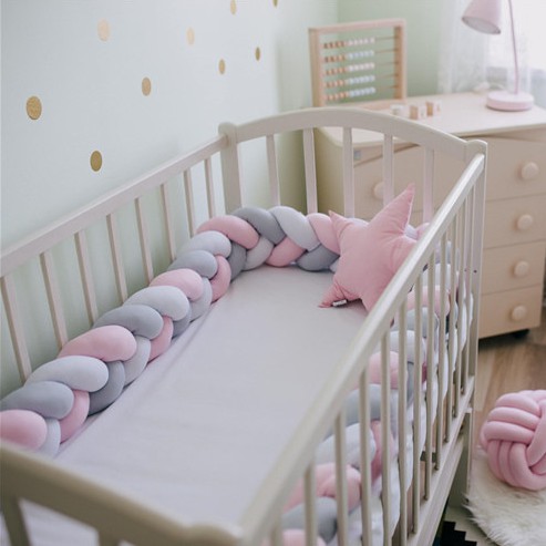 3 Strands Ins Infant Crib Bumper Knotted Braided Plush Baby Crib