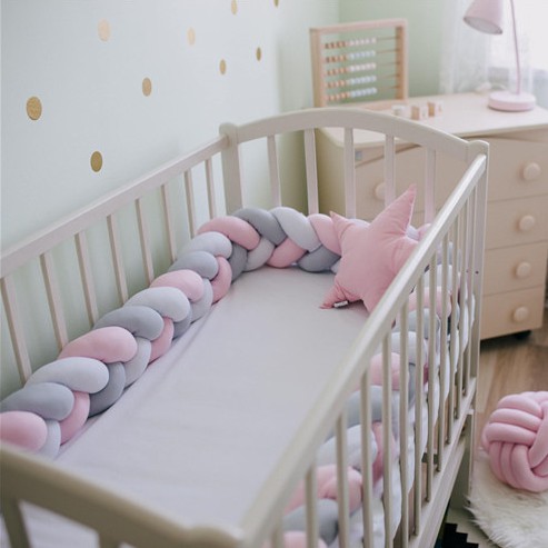 3 Strands Ins Infant Crib Bumper Knotted Braided Plush Baby Crib