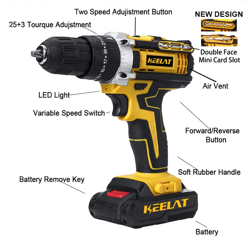 KEELAT 36V Cordless Electric Screwdriver Drill Cordless Portable Wall