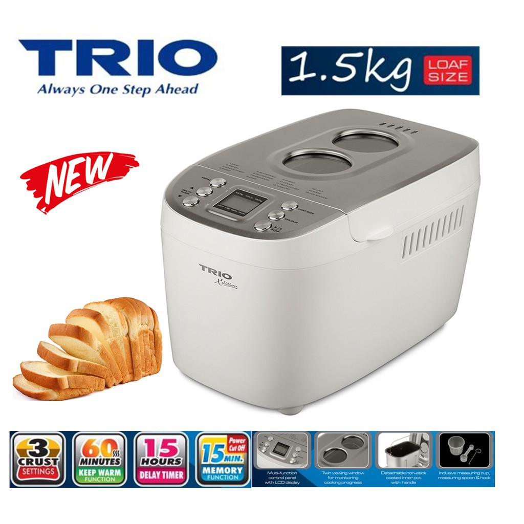 Shop Malaysia Trio 1 5kg Bread Maker Tbm 222 Twin Blade Large Capacity Dough Knead Crust Setting Diy Loaf Mesin Roti Penguli Doh 面包机双刀 Shopee Singapore